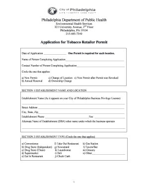 Tobacco Permit Philadelphia  Form