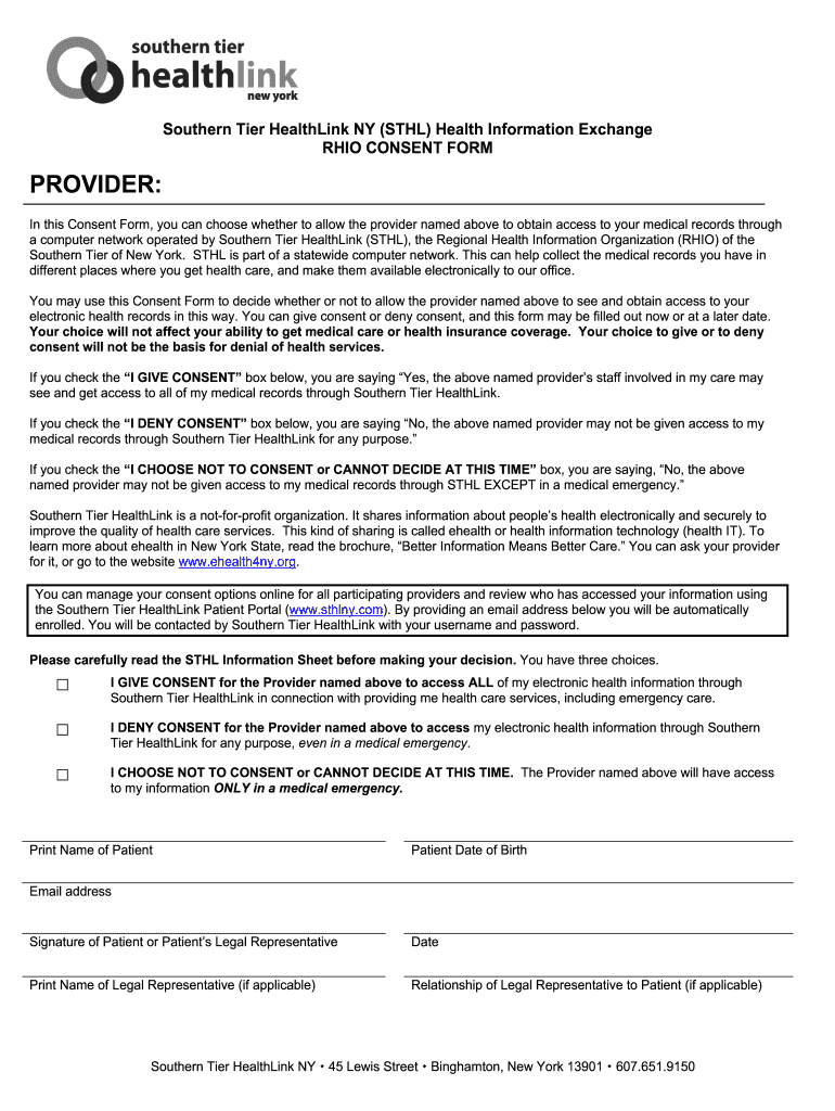 Consent Form Southern Tier HealthLink