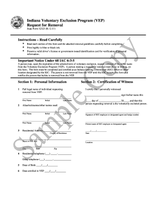 Indiana Voluntary Exclusion Program Form