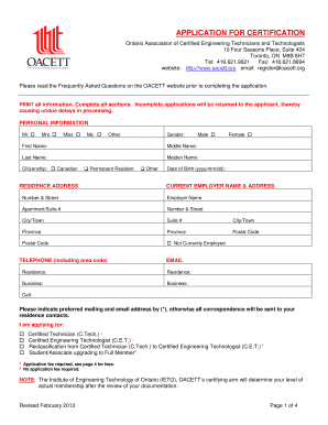 Oacett Application  Form