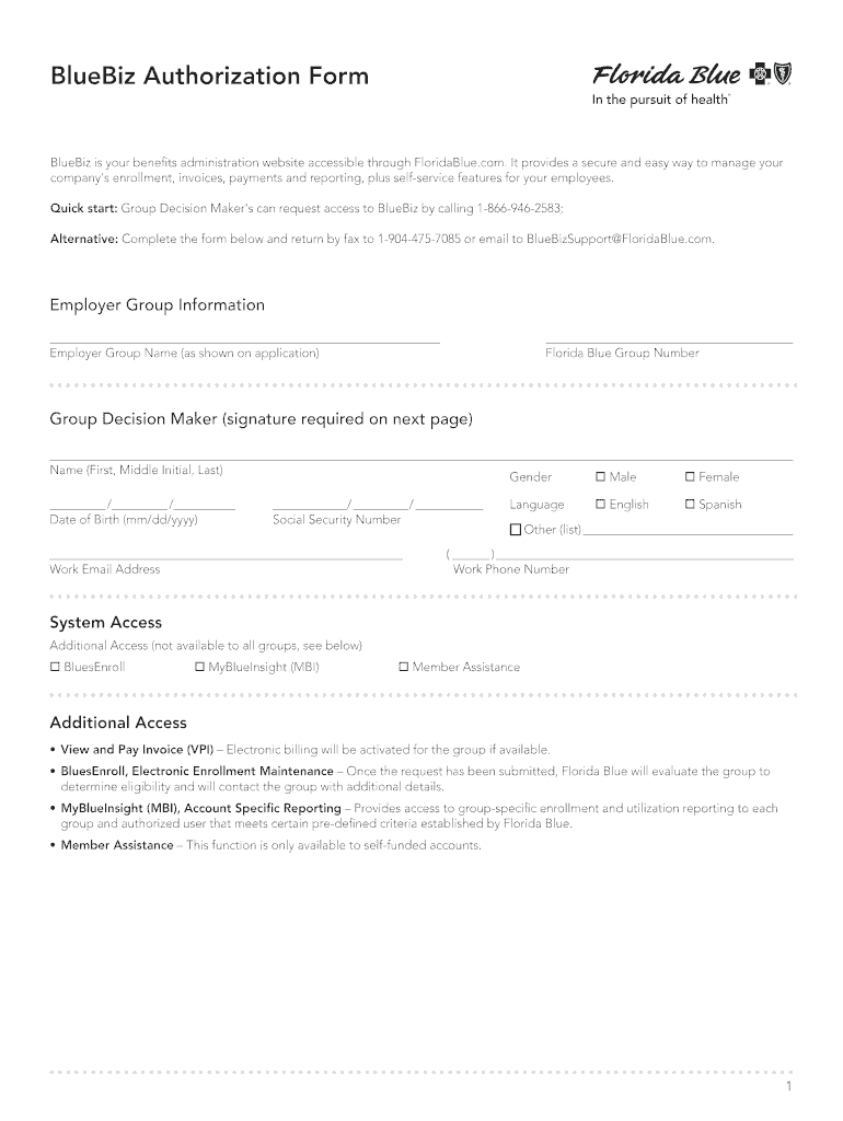 BlueBiz Benefit Administrator Authorization Form