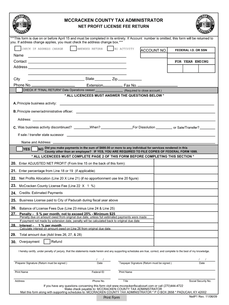  Mccracken County Filliable Forms 2009-2024