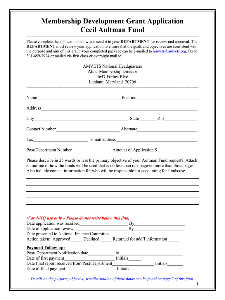 Fund Membership Development  Form