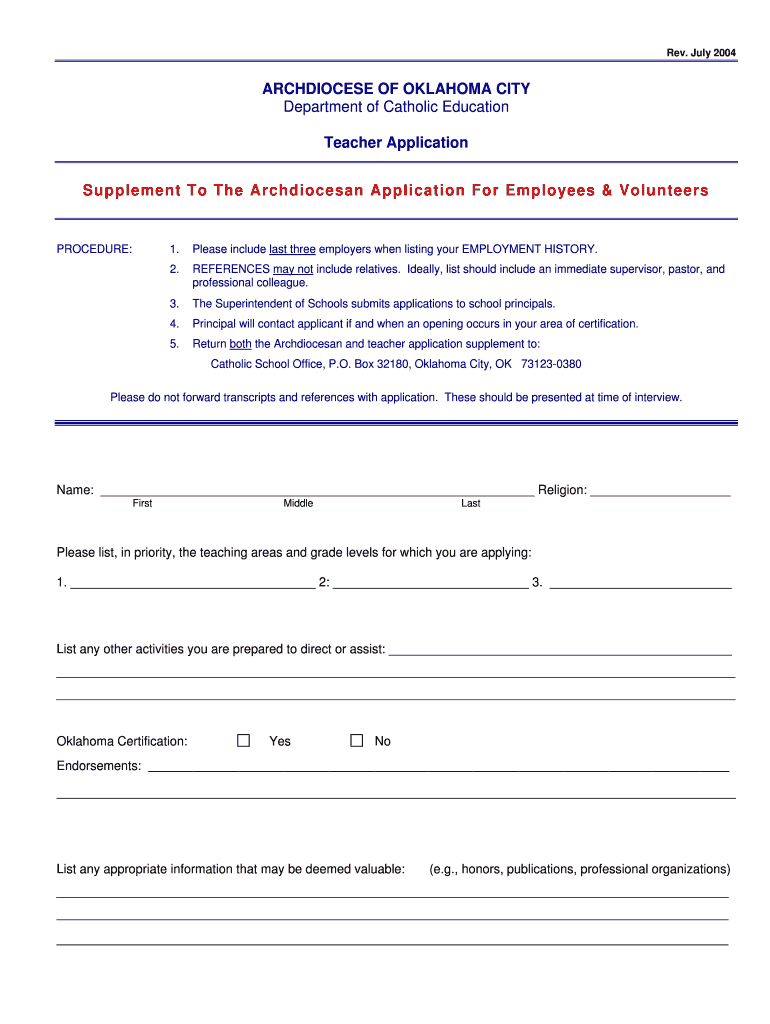 ARCHDIOCESE of OKLAHOMA CITY Department of Catholic  Form