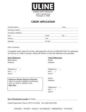 Uline Credit Application  Form