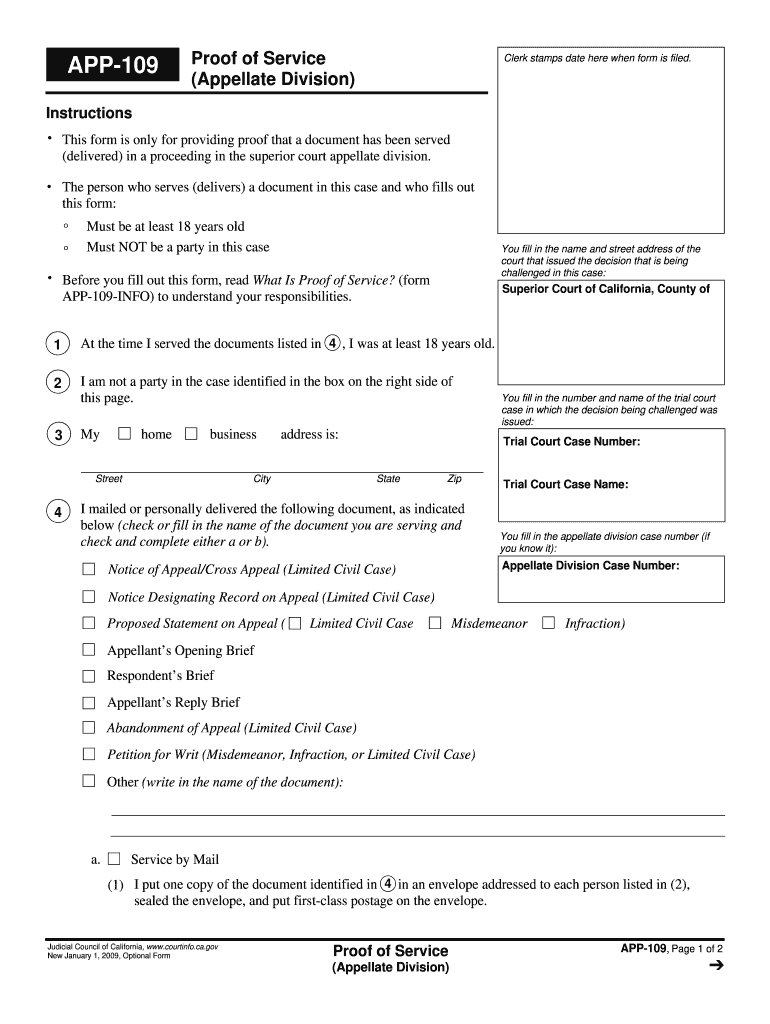 Form App 109 2009