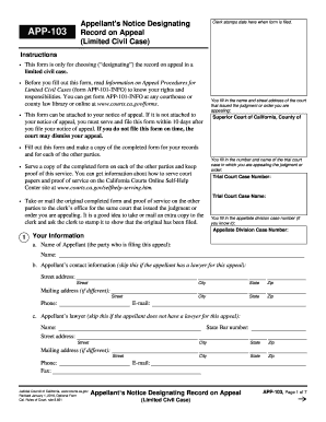 APP 103 Appellant's Notice Designating Record California Courts Courts Ca  Form