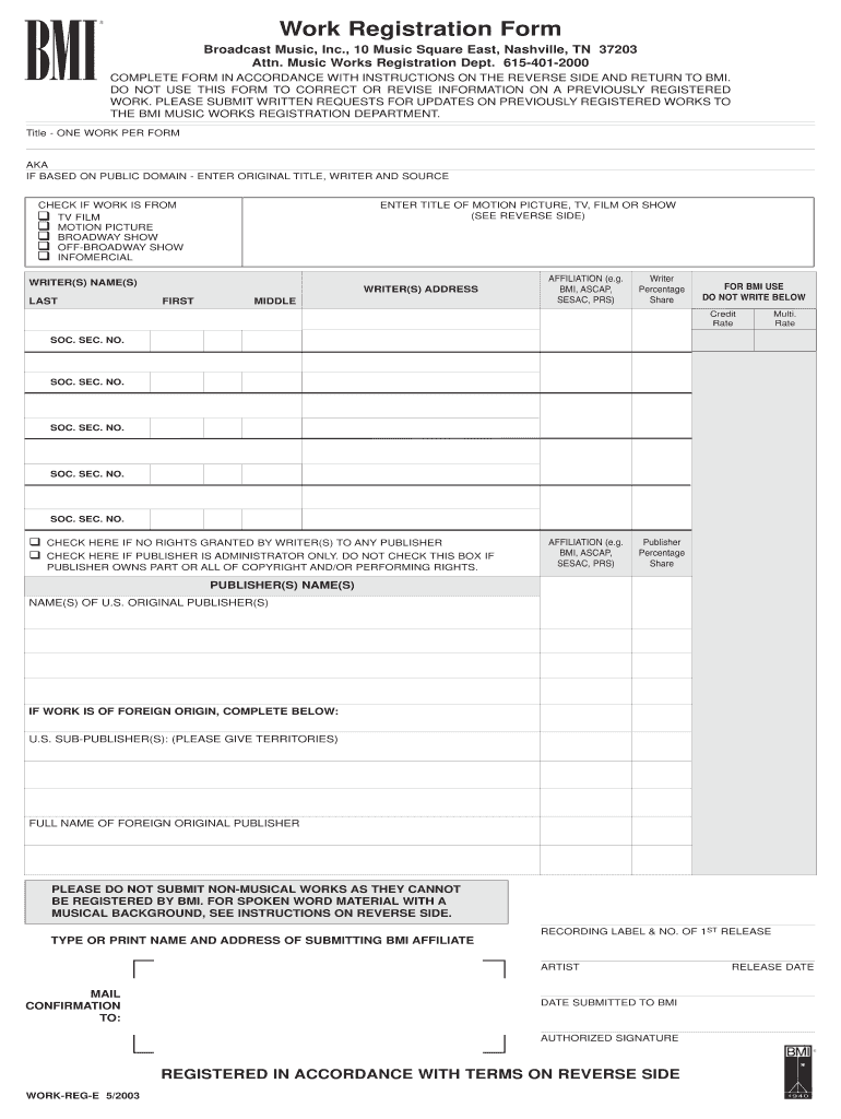  Work Registration Form 2003-2024