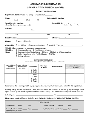 Senior Tuition Waiver Form