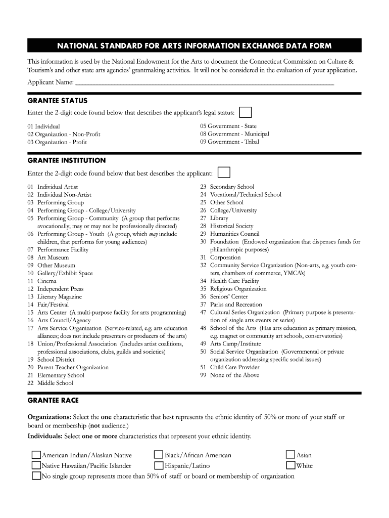  National Standard for Arts Information Exchange Data Form 2010-2024