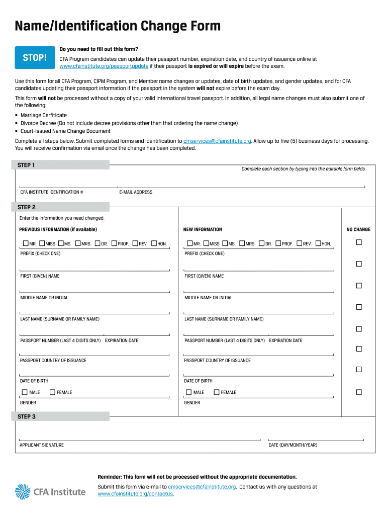 Cfa Name Change Form