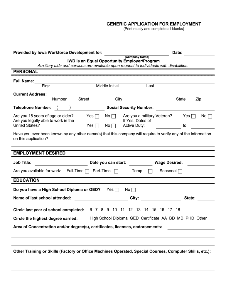 Iowa Application Employment  Form