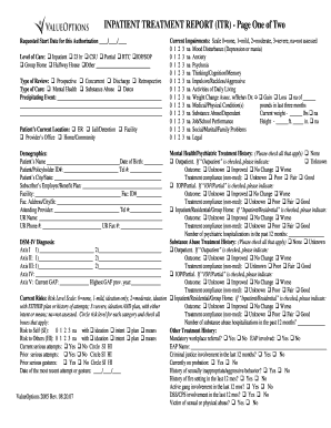 Inpatient Treatment Report ValueOptions  Form