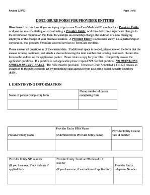 Disclosure Form for Provider Entitiestn