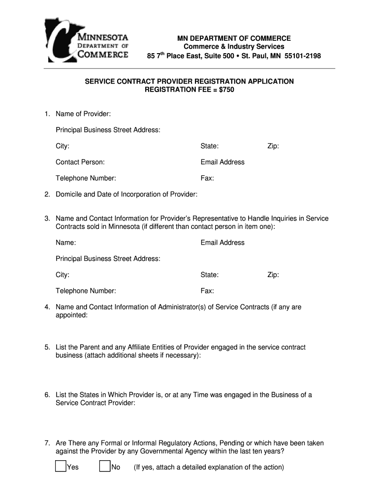  Mn Service Contract Provider Form 2009