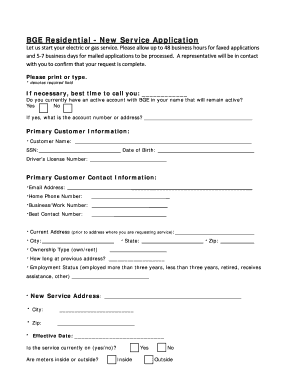 Bge Residential Srvice Application Form
