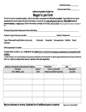 Online Megans Law Application Form