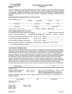 Clovis Elementary School Volunteer Form