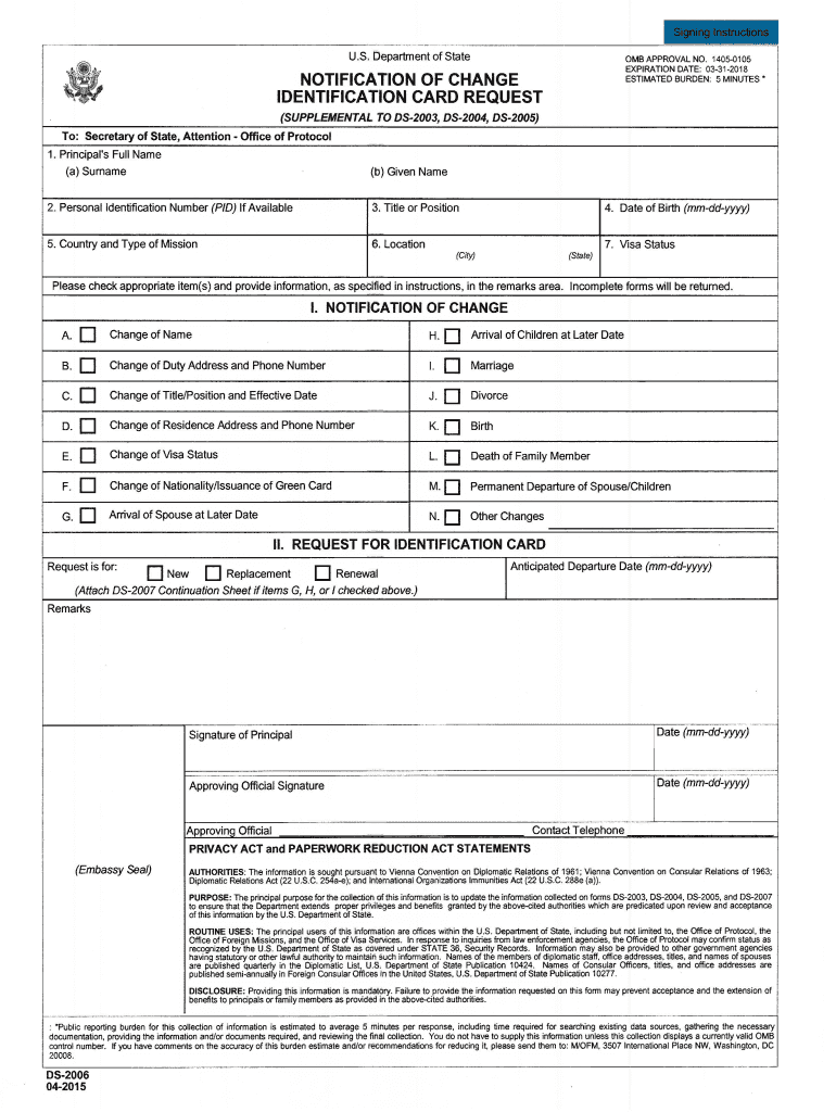  Form Ds Notification of Change 2003