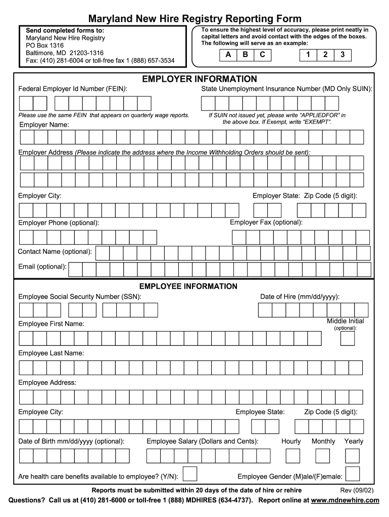  Maryland New Hire Registry Reporting Form 2002-2024