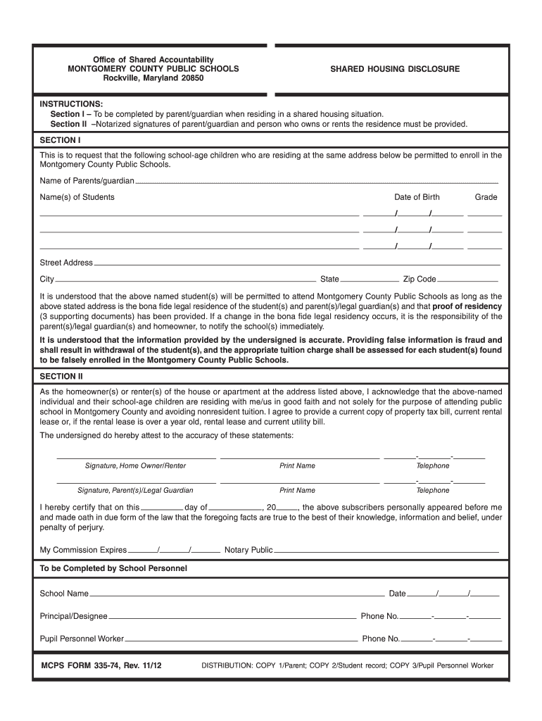  Shared Housing Form Montgomery County 2012