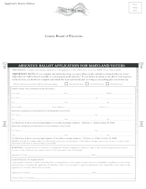 PDF Fillabke Absentee Ballot Maryland Form