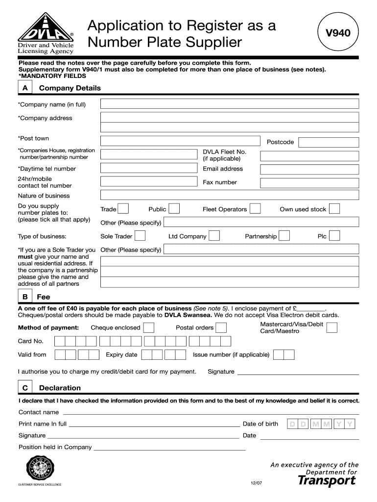  Application to Register as a Number Plate Supplier 2007