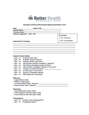 Domestic Violence DV ScreeningDocumentation Form