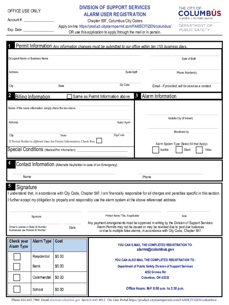 City of Columbus Alarm Permit  Form