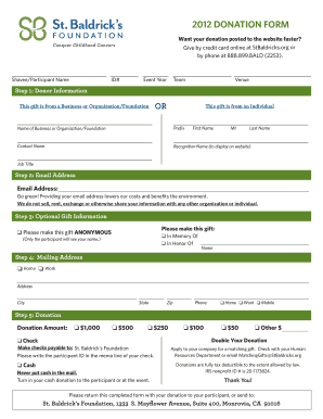 Saint Baldricks Donation Form