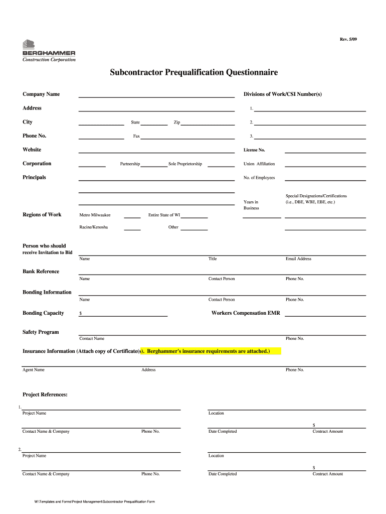  Company Pre Qualification Template 2009