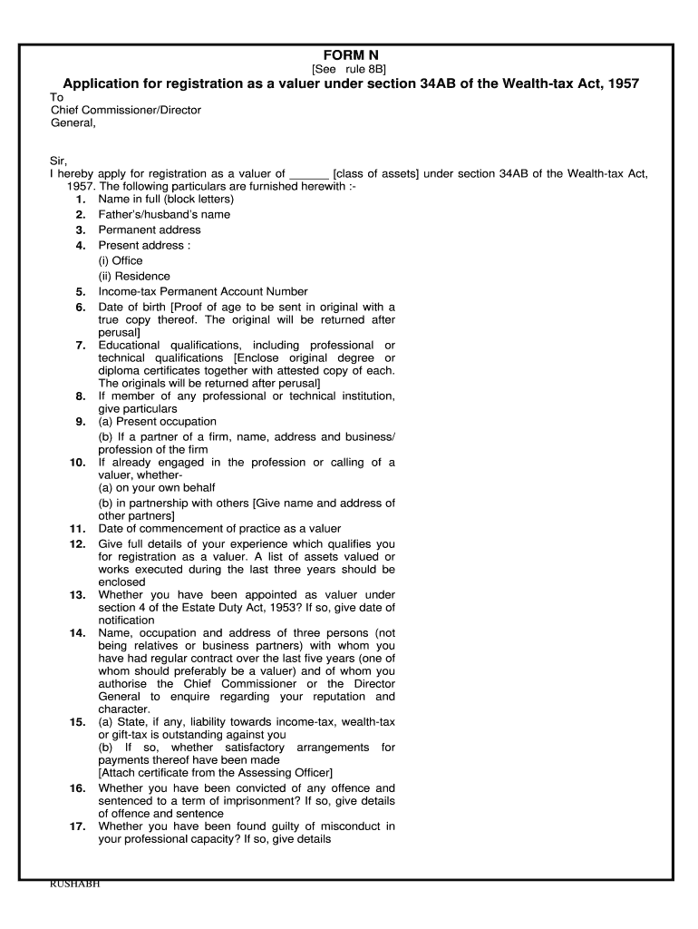 Form N Wealth Tax Act