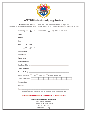Amvets Membership Application  Form
