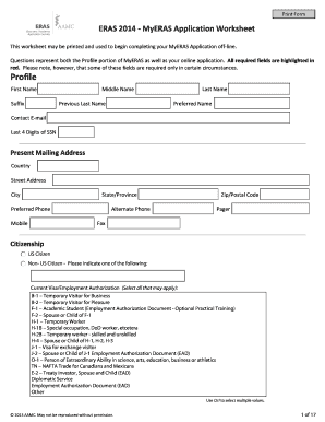 Eras Application Worksheet  Form