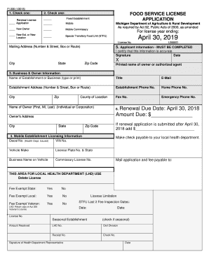  Food Service License Application State of Michigan 2006