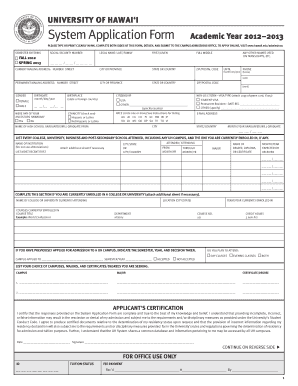 University of Hawaii Application Form