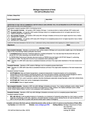 Michigan Cdl Self Certification Online  Form