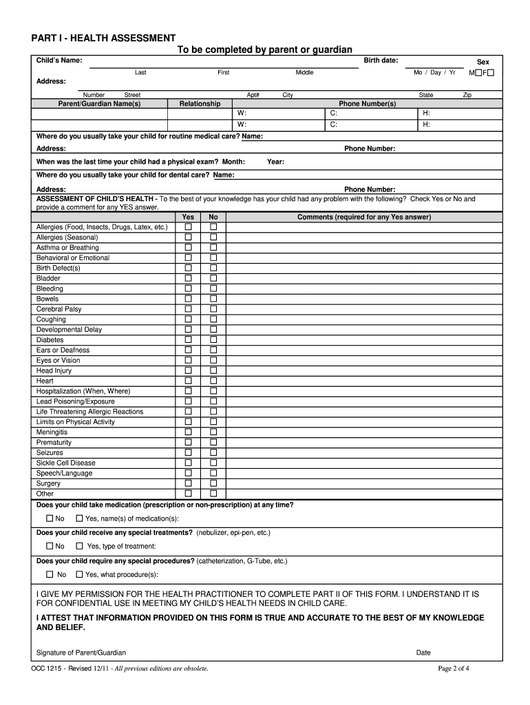  Health Inventory for Children in Maryland Schools Form 2011