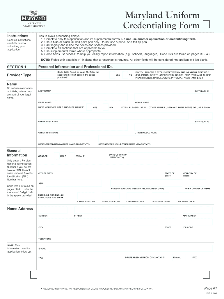 Maryland Uniform Credentialing Form