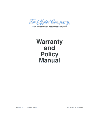 Ford Warranty and Policy Manual  Form