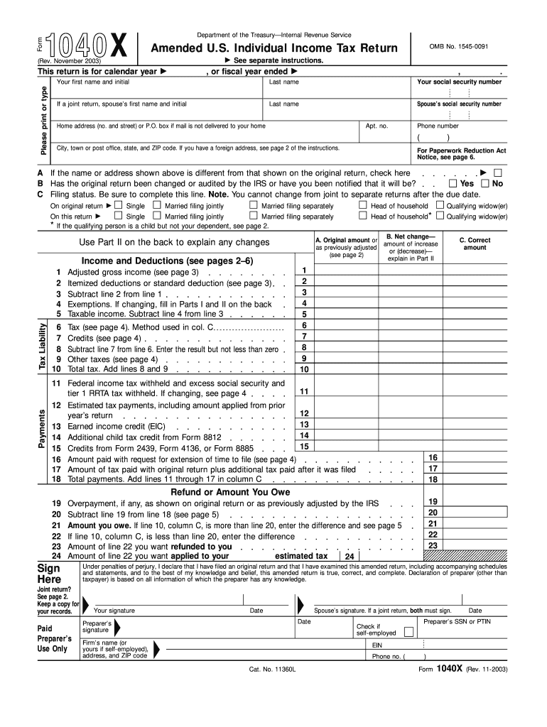  1040x Form 2003