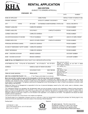 Rha Rental Application  Form