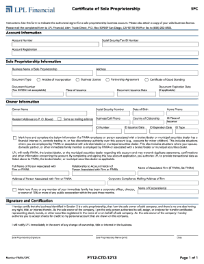Certificate of Sole Proprietorship  Form