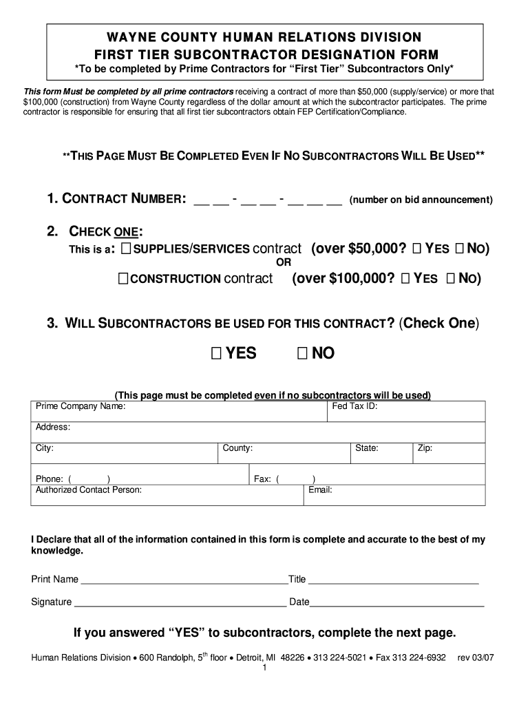 Wayne County Human Relations First Tier Form