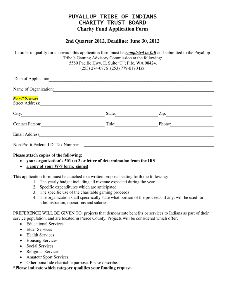 Get and Sign Puyallup Charitable Funds Application Form 2012