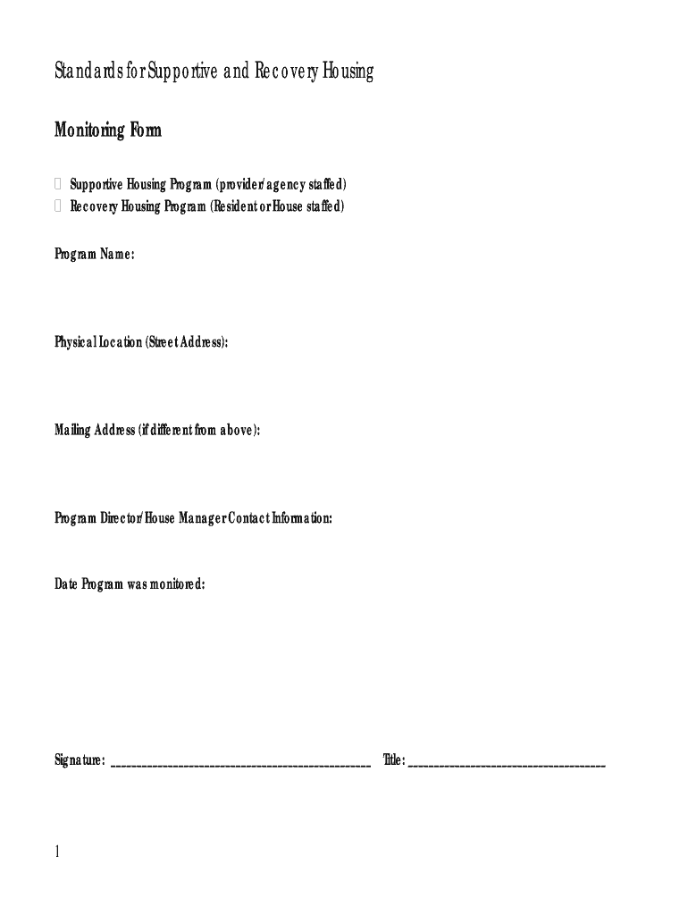 Standards for Supportive and Recovery Housing Monitoring Form  Adaa Dhmh Maryland