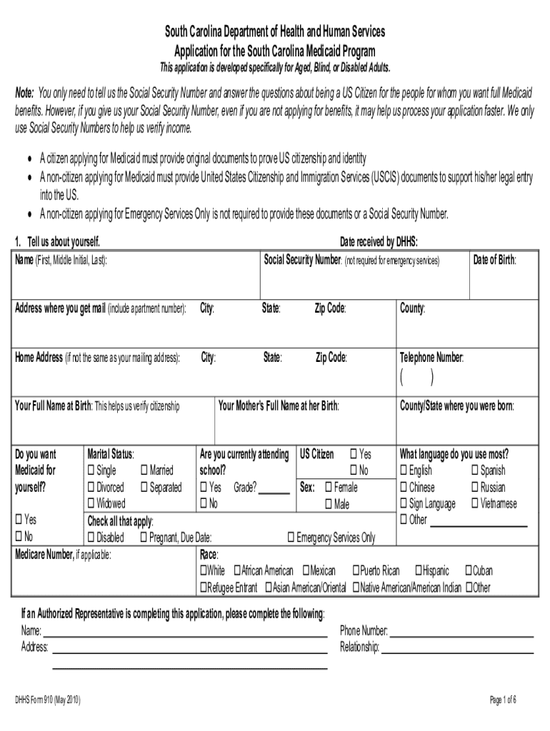 Sc Medicaid Application 20102024 Form Fill Out and Sign Printable