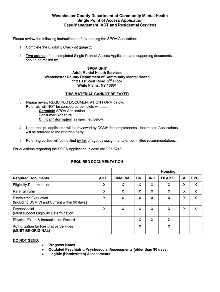 Spoa Application Westchester County  Form