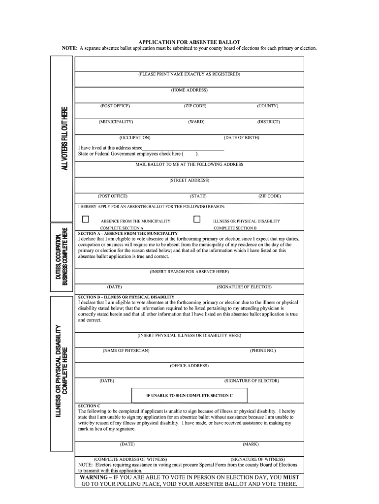 Application for Absentee Ballot  Form