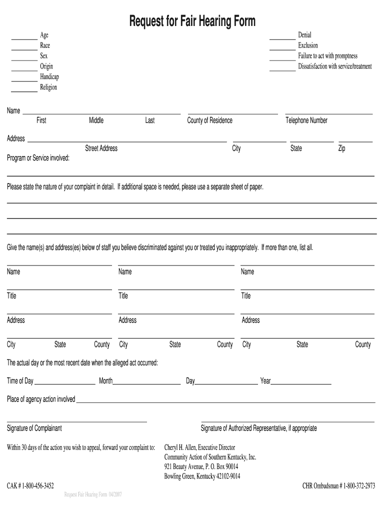 Request for Fair Hearing Form  Casoky